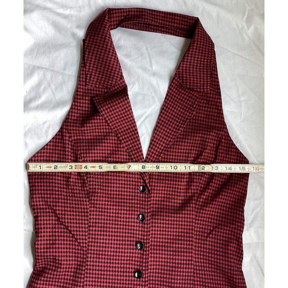 NWT Emory Park Sleeveless V Neck Halter Vest Short Checkered Button Up dress Red - Picture 6 of 16